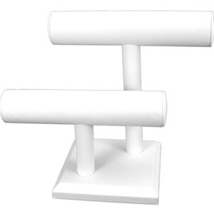 White Faux Leather 2 Tier Display Stand 10.5" X 8.1/4" Brackets Bangles Necklace